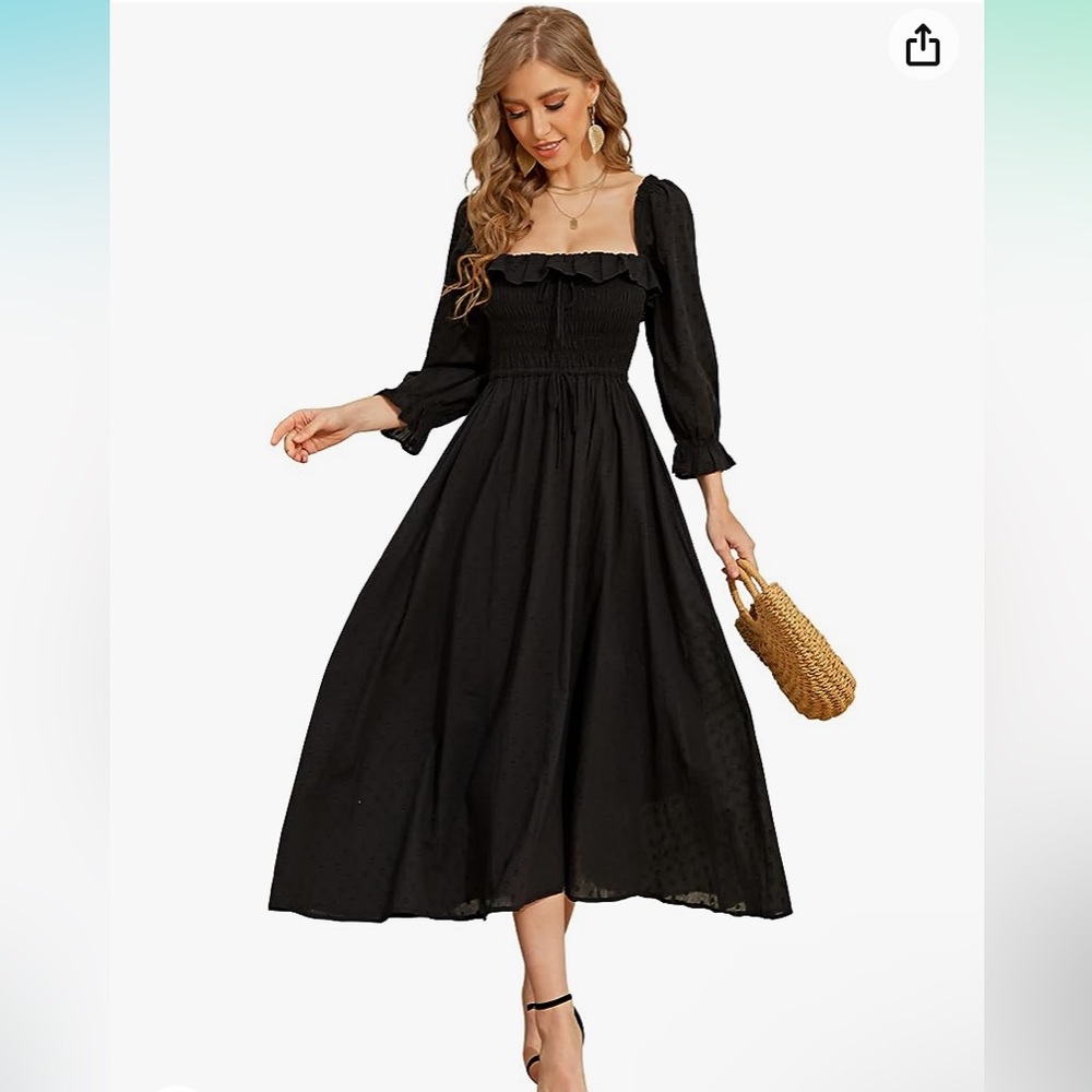 Nwot R. YIPOSHA XL 16/18 Square Neck Ruffled Half Sleeve Flowy Midi Dress